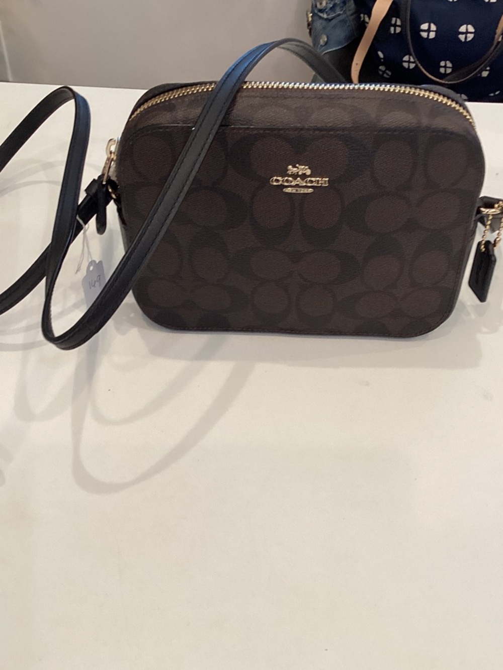 Coach Dark Brown Signature Crossbody with Gold Hardware